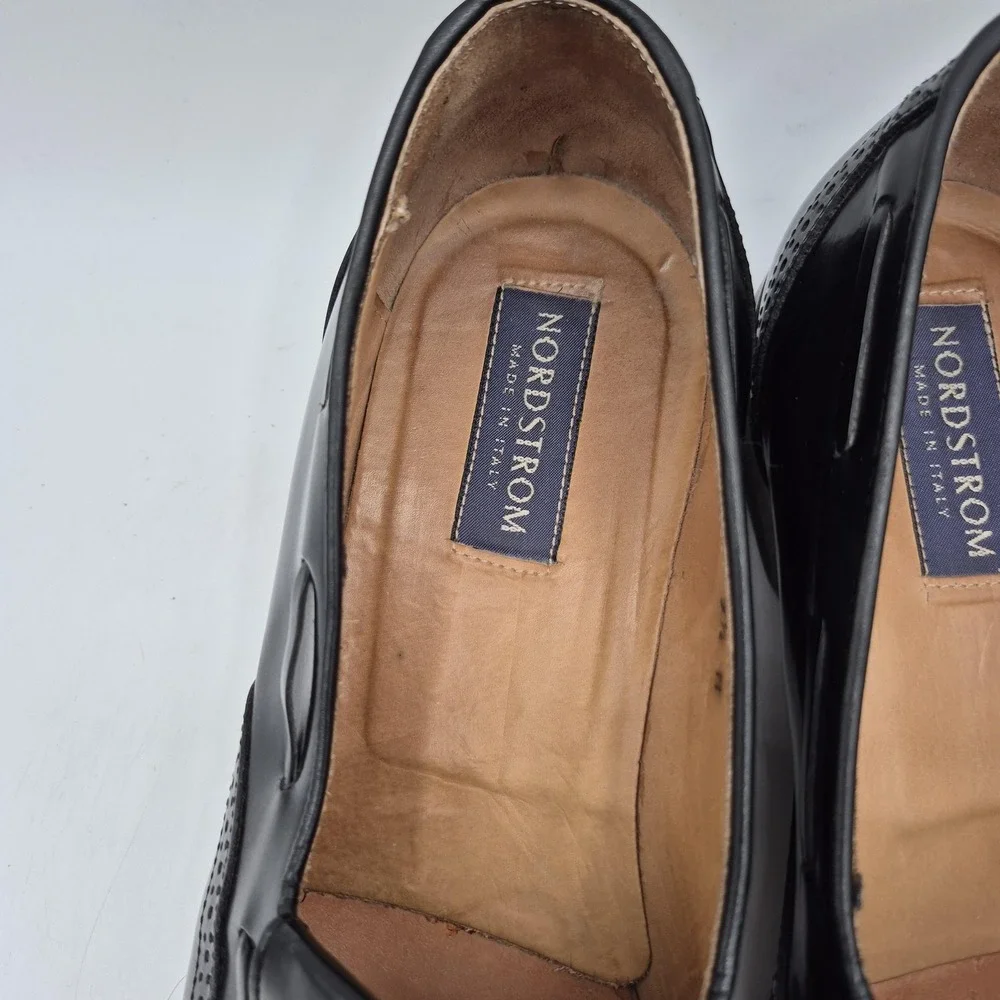 Nordstrom Shoes Mens Size 9.5 Black Leather Tassel Loafers‎ Dress Wingtip Italy